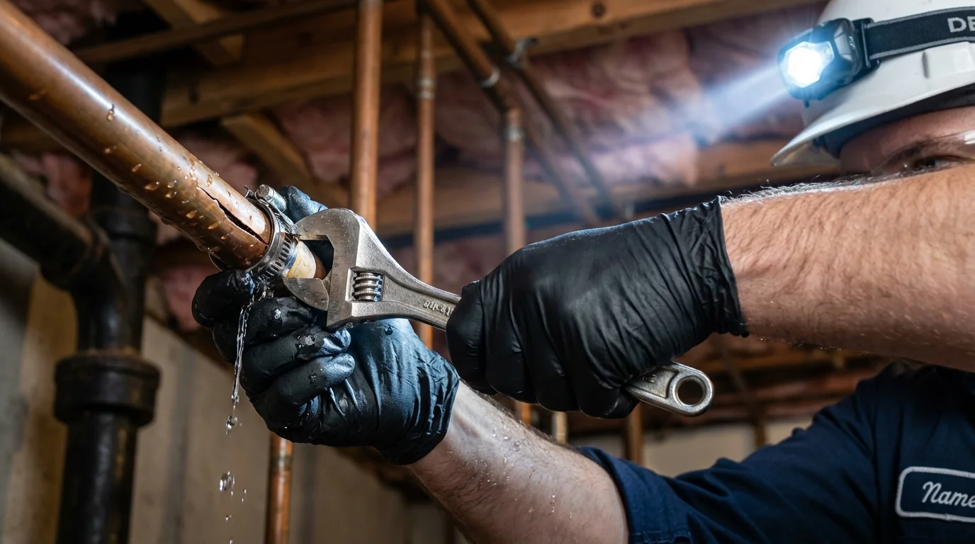 Emergency pipe clamp repair being performed by a Johns Plumbing LLC plumber in Osprey